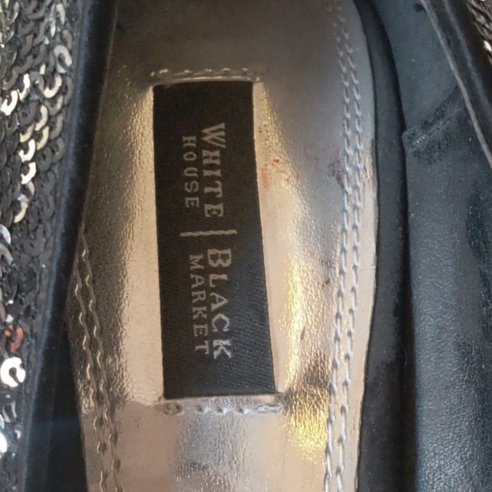 White House Black Market Athena Sequin Black 4" Heels - Picture 2 of 8